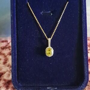 Premium Sava Sphene & White Zircon Halo Pendant On 20" Necklace